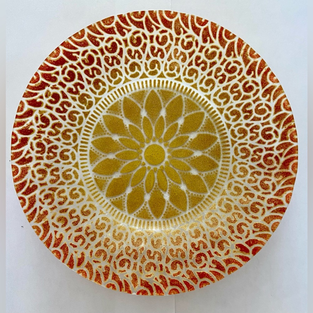🔴SYDENSTRICKER FUSED ART GLASS PLATE - ORANGE AND YELLOW - BEAUTIFUL! 🔴